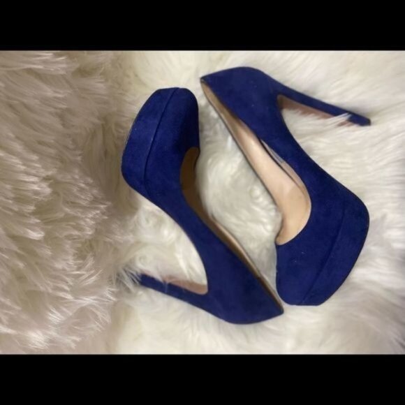 Prada Camoscio Bluette Blue Suede Platform Pumps 37.5 - Picture 10 of 11